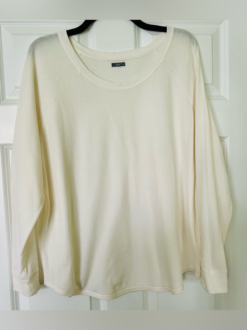 aerie Cream Waffle Knit Long Sleeve Top